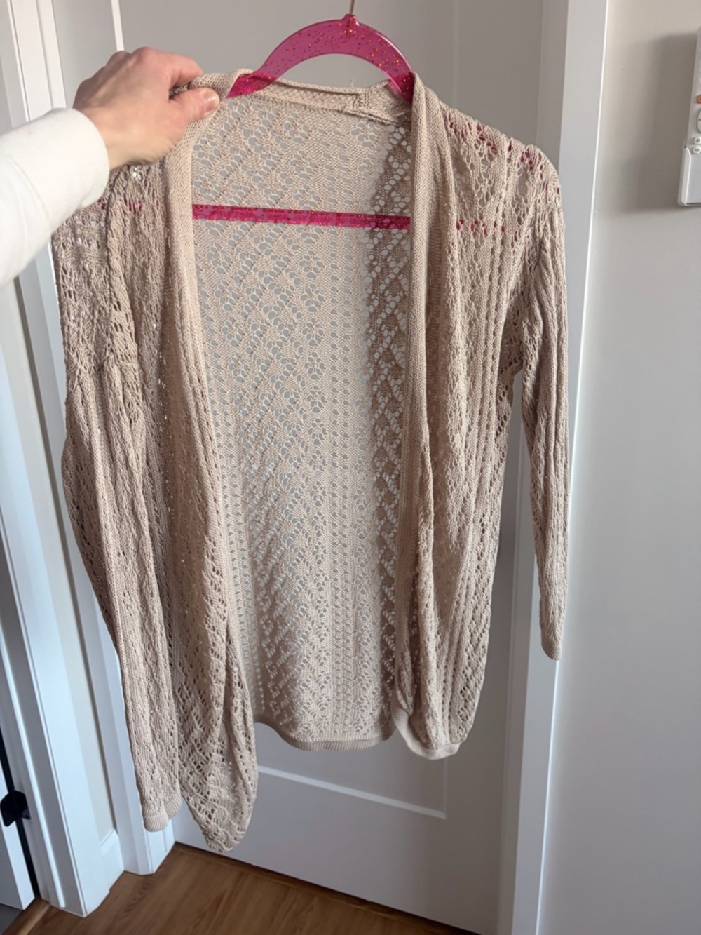 SHEIN Light Beige Open-Front Pointelle Knit Cardigan
